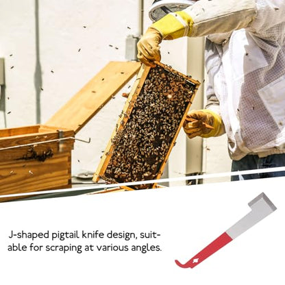minkissy Curved Hook Hive Tool Beekeeping Stainless Steel 2.5mm Thick Beehive Scraper and Frame Lifter Wine Red for Hive Maintenance and Bee Keeping Supplies