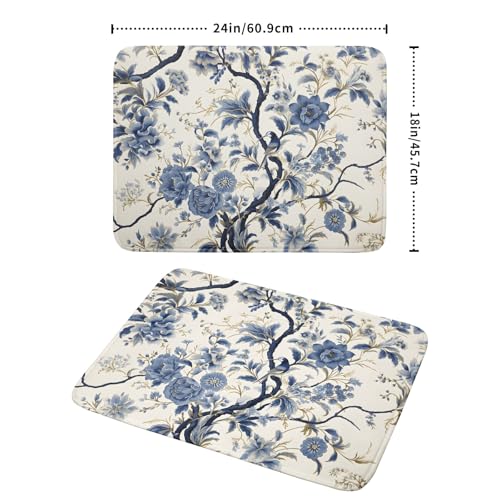 Chinoiserie Trees Dish Drying Mat for Kitchen Counter,Bule Birds Flowers Drying Mat 18 x 24 Inch with Absorbent Reversible Microfiber Drying Pad for Coffee Bar - size: 18" x 24"