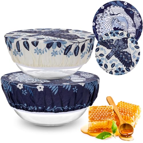 2 Large Reusable Beeswax Bowl Covers for Bread Proofing, 10/12 Inch Elastic Beeswax Wraps Cotton Cloth Sourdough Bowl Covers for Proofing Baskets, Mixer Bowls, Food Storage Containers - color: Tropical Fish