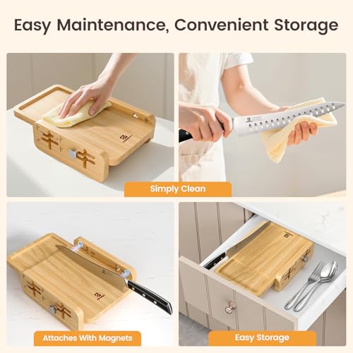 Piklohas Bread Slicer With Bread knife, World's 1st Horizontal Bread Cutter for Homemade Bread, 4 Thickness Adjustable, Paired With Multifunction Serrated Knife for Efficient Slicing, Baking Gifts - size: 10-Inch Bread Knife & Slicer