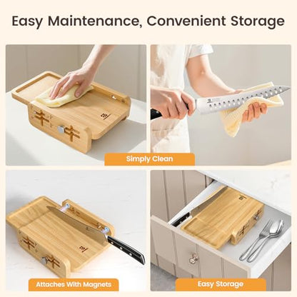 Piklohas Bread Slicer With Bread knife, World's 1st Horizontal Bread Cutter for Homemade Bread, 4 Thickness Adjustable, Paired With Multifunction Serrated Knife for Efficient Slicing, Baking Gifts - size: 10-Inch Bread Knife & Slicer