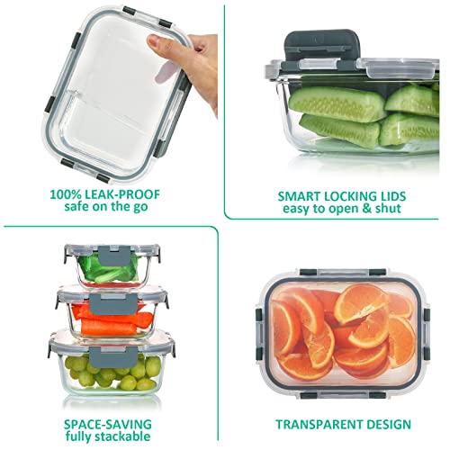 KOMUEE 24 Pieces Glass Food Storage Containers Set, Meal Prep Containers, BPA-Free Airtight Glass Storage Containers with lids,Freezer, Microwave and Oven Safe,Gray - color: Gray