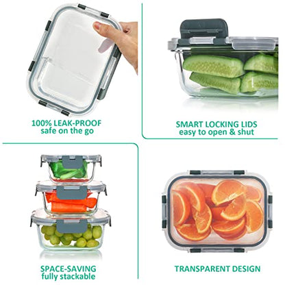 KOMUEE 24 Pieces Glass Food Storage Containers Set, Meal Prep Containers, BPA-Free Airtight Glass Storage Containers with lids,Freezer, Microwave and Oven Safe,Gray - color: Gray