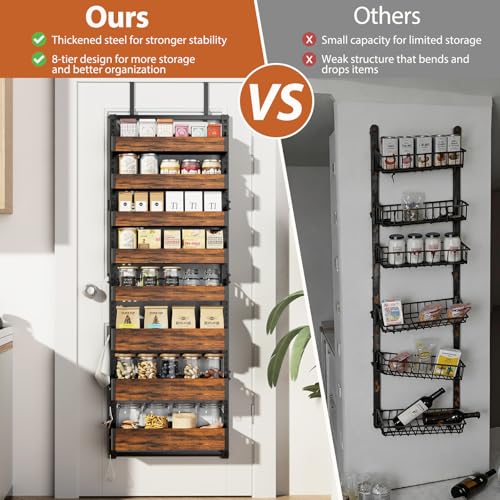 Over the Door Pantry Organizer: Storage and Pantry Organization with Hanging Basket - 8-Tier Metal Spice Rack Adjustable Shelves for Kitchen Laundry Room Bedroom & Bathroom Black - size: 8-Tier