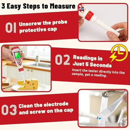 UIUZMAR Food pH Meter Digital pH Tester for Food Fermentation Spear pH Probe for Sourdough and Bread Dough Food Acidity Tester Professional pH Reader for Solid and Liquid - color: Red
