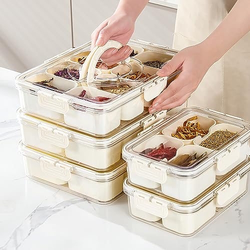 2Pack Snackle Box with Handle for Food Serving Tray Snack Platter with Lids Stackable Fruit&Veggie Container with 8 Small Removable Boxes for Snack Charcuterie Candy Nuts Spice - size: 2Pack with 16 dividers