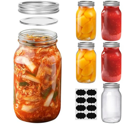 ComSaf 24 oz Mason Jars Regular Mouth 6 Pcs, Large Canning Jars with Seal Bands, 24 oz Glass Jar with Lid for Jams, Sauces, Juice, Coffee, Pickling, Fruit, Dessert, Kitchen Storage - size: 24oz regular mouth 6PCS