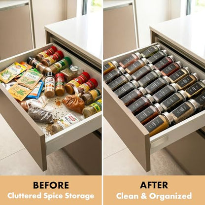EDELHAUS Glass Spice Jars with Label, 24x Stainless Steel Lids | Airtight lids keep spices fresh; use as a spice organizer, seasoning containers or 4 oz jar set; funnel, brush & 240 labels - color: Stainless Steel Lid