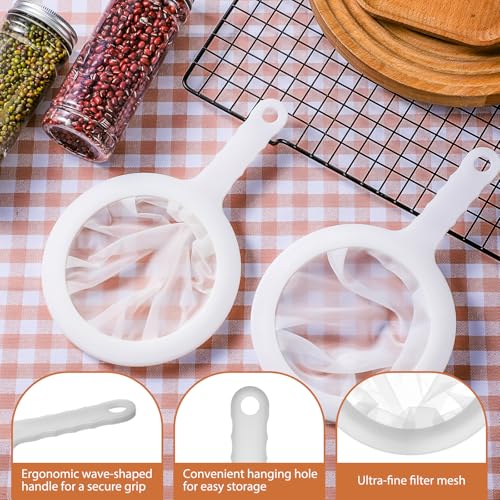2 Pack Ultra Fine Nylon Mesh Strainer with Handle 120/200 Small Kitchen Colander Plastic Mesh Sieve for Filtering Yogurt Juice Milk Honey Coffee Matcha