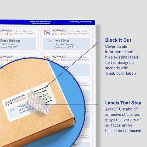 Avery Waterproof Printable Shipping Labels with Sure Feed, 2" x 4", White, 100 Blank Mailing Labels (15513)