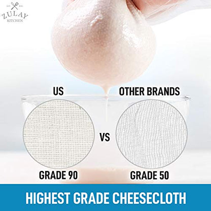 Zulay Grade 90 Cheesecloth - Unbleached & Reusable Ultra Fine Cheese Cloths - Pure Cotton Food Grade Cloths For Cooking, Straining, Basting, Making Cheese, Decoration and More (2 Yard) - size: 2 yard