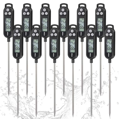 Copkim Instant Read Meat Thermometer with Long Probe 9.65 Inch Kitchen Cooking Food Candy Waterproof Digital Thermometer for BBQ Water Milk Yogurt Liquid(Black,12 Pcs) - color: Black