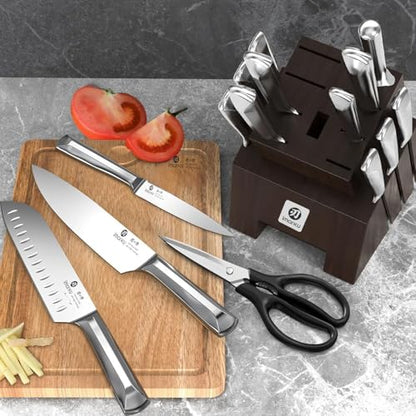 imarku Knife Set, 16Pcs Japanese Knife Set with Block & Built-in Sharpener, High Carbon Stainless Steel Kitchen Knives, Ergonomic Handle, Dishwasher Safe,Santoku Knives, Home Essentials for Gifts - color: Steel Gray