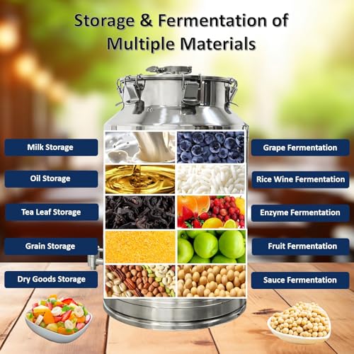 35L Stainless Steel Fermenter Tank with Faucet & Exhaust Valve 304 Food-Grade Fermentation & Storage Container for Wine, Beer, Sauerkraut