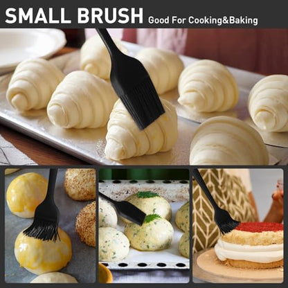 Pastry Brush-Begonia Silicone Basting Brush for Cooking,2pcs 10+8 in Heat Resistant Food Brushes for Baking, Grilling, Cooking and Spreading Oil (Black) - color: Black