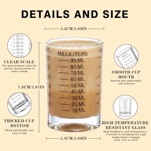 GLASKEY 2 Pack Shot Glass Measuring Cup Set,3 oz/90ML Liquid Heavy High Espresso Glass Cup,Dishwasher Safe,Measurement of Dry and Liquid Ingredients(Black) - color: 3oz-Black-2 Pack