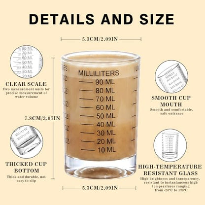 GLASKEY 2 Pack Shot Glass Measuring Cup Set,3 oz/90ML Liquid Heavy High Espresso Glass Cup,Dishwasher Safe,Measurement of Dry and Liquid Ingredients(Black) - color: 3oz-Black-2 Pack