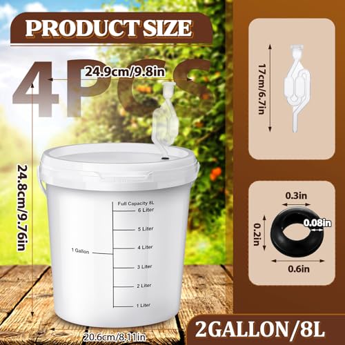 Ziliny 4 Pcs White 2 Gallon Fermentation Bucket with Twin Bubble Airlock Grommets Lid Brewing Wine Fermenter Fermentation Kit for Home Beer Wine Mead Other Fermented Beverage - size: 2 Gallon