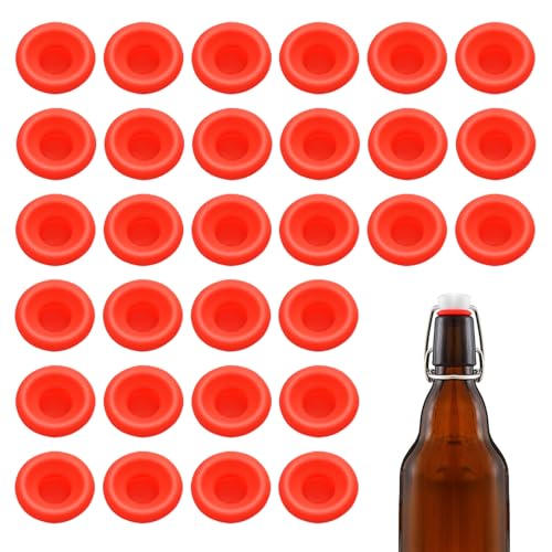 30Pcs Dopamine color Silicone Gaskets Washers Seals for Cap Swing Flip Top Bottle for Home Brew Beer Soda Bottle Sealing(flat,full cover) (Red) - color: Red