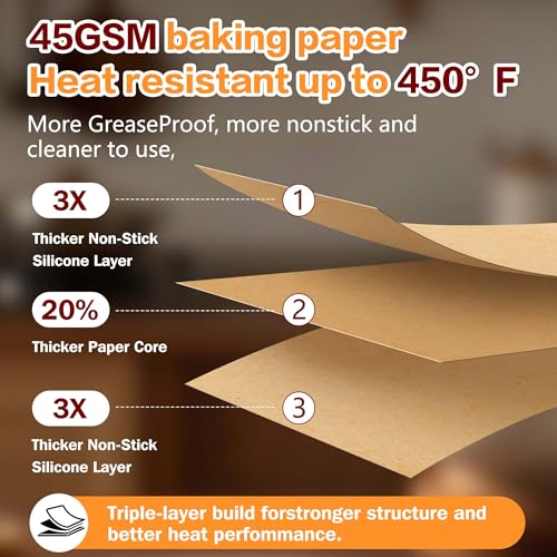 Tchrules Pop Up Parchment Paper Sheets 300 Pack 10.7x15 Inch | Pre Cut Sheets | Non Stick | Unbleached | 450°F Heat Safe | Air Fryer & Baking Use