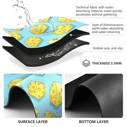 Cartoon Cheese Dish Drying Mat,20x16 inch, Water Absorbent Microfiber Dish Drying Pad for Countertops,Sinks,Draining Racks - size: 19.7x15.7inch