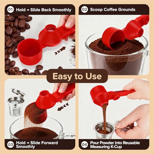 2Pcs Coffee Scoop Funnel 2Tbsp, BPA-Free PCTG, Dishwasher Safe | 51mm Tamper Kit | Fits K-Cup Reusable Pods, Brewer Compatible, Coffee/Protein/Powder, Red, 2 Models A&B - color: Upgraded Combo Red