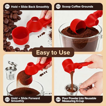 2Pcs Coffee Scoop Funnel 2Tbsp, BPA-Free PCTG, Dishwasher Safe | 51mm Tamper Kit | Fits K-Cup Reusable Pods, Brewer Compatible, Coffee/Protein/Powder, Red, 2 Models A&B - color: Upgraded Combo Red