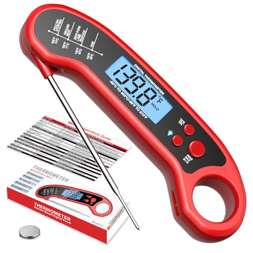 Meat Thermometer Digital, Instant Read Meat Thermometer for Grill and Cooking, Waterproof Food Thermometer for Kitchen and Outside, BBQ, Turkey, Candy, Liquids, Beef - color: Red