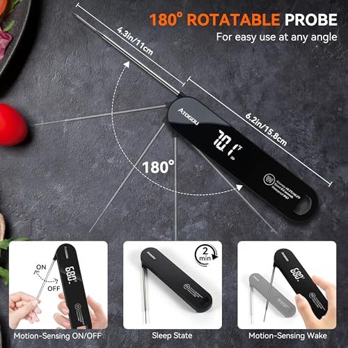 Atogou The Latest Thermocouple Food Thermometer. Faster: <1 Second Response time. More Accurate: ±0.5°F (0.3°C), IPX7 Waterproof, for Meat/Candy/Grill/BBQ etc. Fathers Day Gift, TH-22 Black