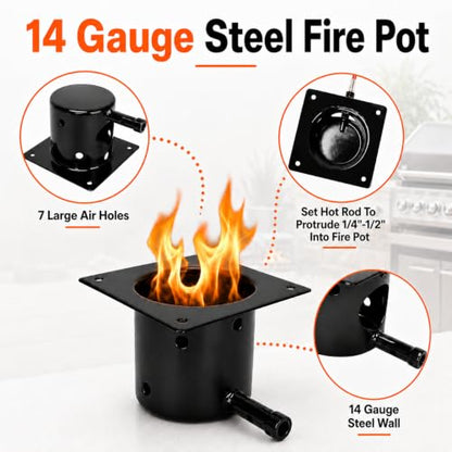 Upgraded Fire Burn Pot and Hot Rod Ignitor Kit Replacement Parts for Traeger, Pit Boss & Camp Chef Pellet Grill Smoker, Durable Fire Burner Pot with Ash Remover, Screws & Fuse, Enamel Fire Pot - size: Fire Burn Pot + Ignitor