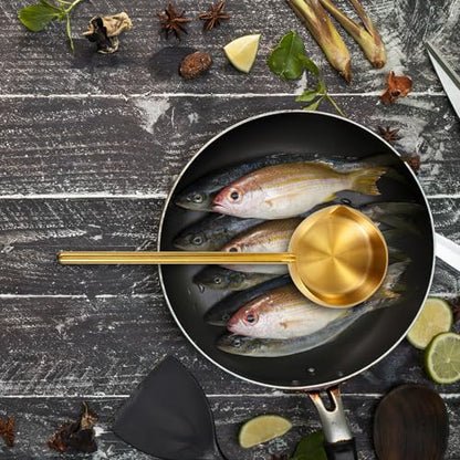 Veemoon Stainless Steel Ladle with Pour Spout,10. 6 Inch Soup Ladle Long Handle Serving Spoon Kitchen Cooking Braising Tool for Sauces Soups Hot Oil - 250 Ml - color: Golden