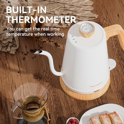 Nueve&Five Electric Gooseneck Kettle with Thermometer, 1.0L Pour Over Hot Water Kettle for Coffee and Tea, 1000W, Auto Shutoff, Boil-Dry Protection, White - color: WHITE