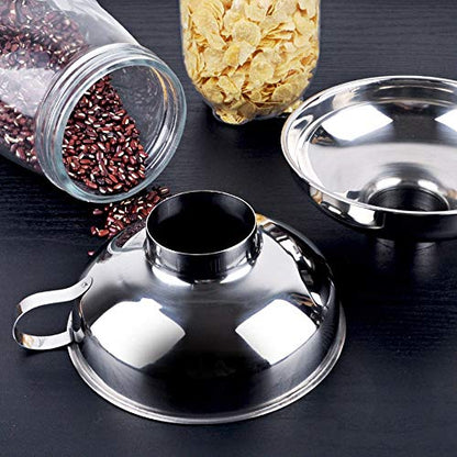 Set of 2 Pcs Mason Jar Funnel Set - Stainless Steel Canning Funnel with Handle for Wide and Regular Jars