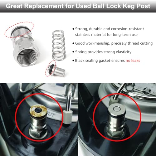 Ball Lock Keg Post Quick Disconnect Set, Corny Keg Connectors, 1 Pair Homebrew Stainless Corny Keg Post 19/32-18 Female Thread Keg Gas Liquid Post and 1 Pair Keg Post Fittings with Hose Clamps