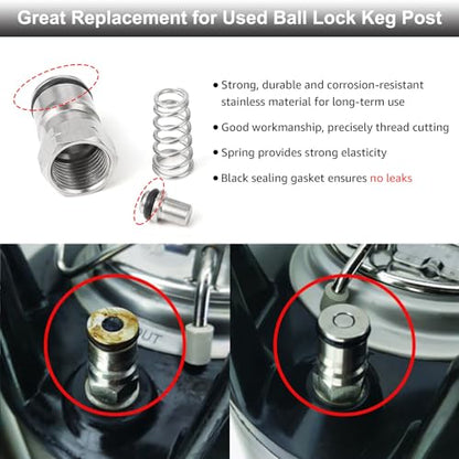 Ball Lock Keg Post Quick Disconnect Set, Corny Keg Connectors, 1 Pair Homebrew Stainless Corny Keg Post 19/32-18 Female Thread Keg Gas Liquid Post and 1 Pair Keg Post Fittings with Hose Clamps