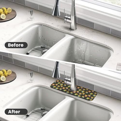 Fries Faucet Mat For Kitchen Sink, Absorbent Countertop Protector, Quick Dry Sink Splash Guard Pad, Waterproof Draining Mat 15" X 5.5" - color: Style 4