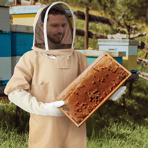 Professional Bee Suits for Men Women Sting Proof with Gloves & Veil Hood Beekeeper Hat, Beekeeping Jacket, Full Body Apiarist Suit for Backyard Beekeepers Bee Keeper Catcher(XL) - color: Apricot