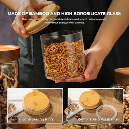 1PC Small Glass Storage Jars with Airtight Lids, 18 fl oz (550ml) Cute Clear Glass Storage container with bamboo Lid, Glass Pantry Canister for Beans, Rice, Sugar, Cookie Coffee and etc - color: N-Clear-1PC-18FL OZ/550ML