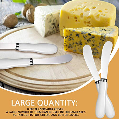 Patelai 4 Pcs Butter Spreader Knives, Stainless Steel Butter Knife with White Porcelain Handles Multipurpose Cheese Spreader for Kitchen Use for Soft Cheese, Jam, Charcuterie, Pastry, 5.74 Inch
