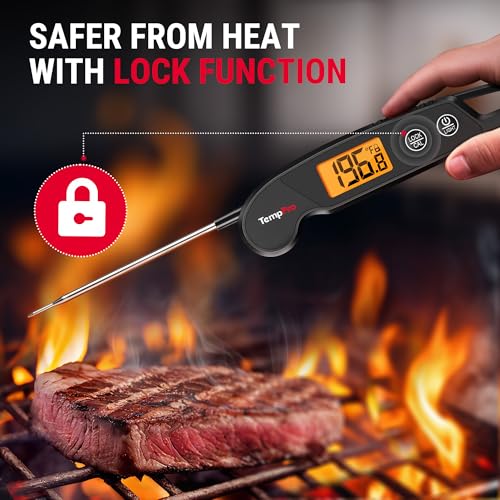 TempPro 1 Sec Digital Meat Thermometer for Cooking, Instant Read Thermometer with Backlight Calibration, IPX6 Waterproof Kitchen Food Thermometer for Smoker Grill Candy (Previously ThermoPro)