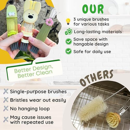 Cup Lid Cleaning Brush, 3 in 1 Cup Cleaner Brush New Multifunctional Lid Cleaner Lid Brush Cleaning Tool Multipurpose Bottle Gap Cleaner Brush Green - color: Green