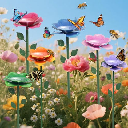 Bee Watering Station, Butterfly Feeder, Metal Bee Water Feeder with Flower Design,Elegant Outdoor Rose Yard & Patio Garden Decor (6PCS)