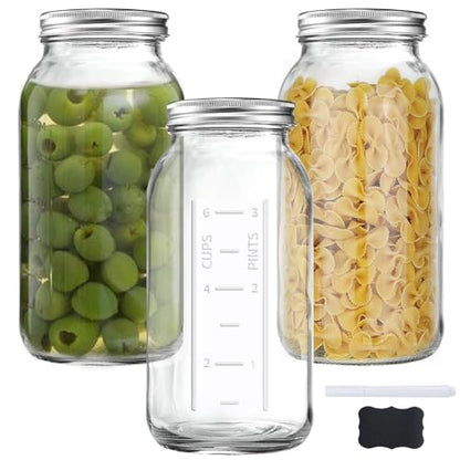 FyndraX 64 OZ Wide Mouth Mason Jars with Lids, Clear Heavy Duty Glass Airtight Storage Canning Jar and Band Half Gallon / 2 Quart Fermenting, Pickling, Storing, Pack of 3 - color: 3 Pack