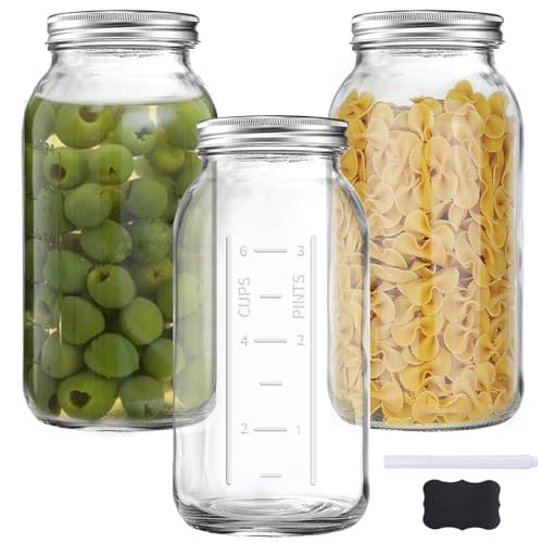 FyndraX 64 OZ Wide Mouth Mason Jars with Lids, Clear Heavy Duty Glass Airtight Storage Canning Jar and Band Half Gallon / 2 Quart Fermenting, Pickling, Storing, Pack of 3 - color: 3 Pack