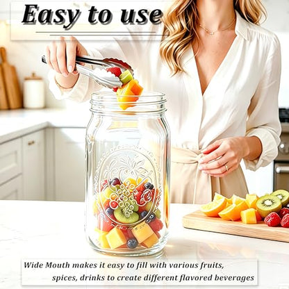 Glass Pitcher With Lid 32 OZ 2 Pack Mason Jar Breast Milk Storage with Pour Spout Airtight & Leakproof 1 Quart Wide Mouth Water Jug With Flip Cap For Cold Brew Coffee Iced Tea Sun Tea Lemonade Juice