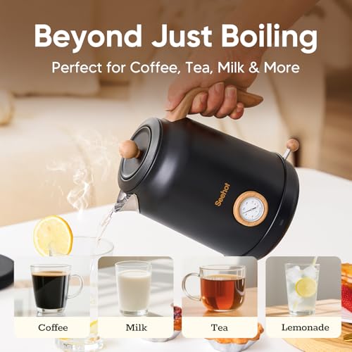 Seehot® Electric Kettle With Thermometer, 1.7L Electric Tea Kettle, 1200W Hot Water Kettle Electric, Auto Shutoff, Boil-Dry Protection, 304 Stainless Steel, Cordless Base, Black - color: Black