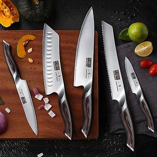 HOSHANHO Knife Set with Magnetic Knife Holder, 6 Pieces Japanese High Carbon Stainless Steel Kitchen Knife Sets, Ultra Sharp Professional Chef Knives Sets - size: 8"