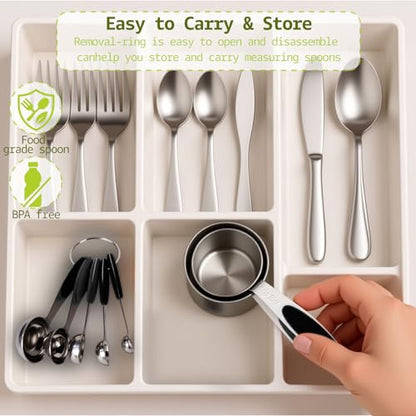 Inmorven 10pcs Measuring Cups and Spoons Set, Nesting Kitchen Stainless Steel Measuring Set for Baking Cooking Dry Liquid Ingredients Upgraded Thickness Handle-Black - color: Stainless Steel+Black