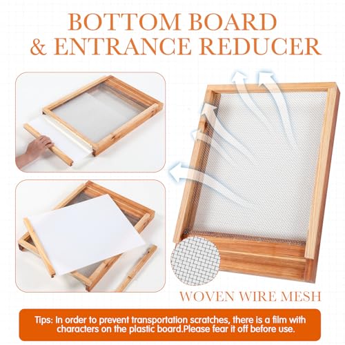 Cinnvoice 3 Set Beehive Parts Kit for 10 Frame Bee Hive, Includes Telescoping Top Cover, Inner Cover, Hive Screened Bottom Board, Entrance Reducer, Beekeeping Supplies Dipped in Beeswax