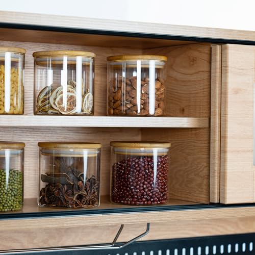 D2scrma 22oz Airtight Square Spice Containers with Bamboo Lid Set of 6 (650ml) Kitchen Pantry Organization Jar Stackable Spice Jar, for Sugar, Tea, Cookies and Coffee beans (‎with Black Lable) - size: 22oz*6